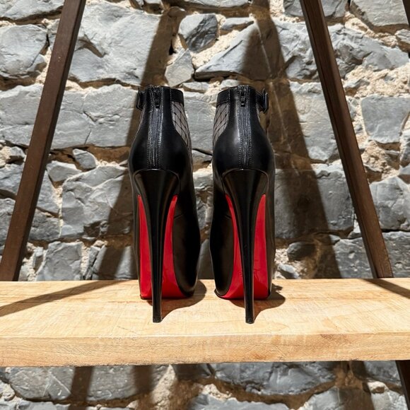 Christian Louboutin Black Leather Resillissima Mesh Platform 160 Booties - Picture 4 of 11